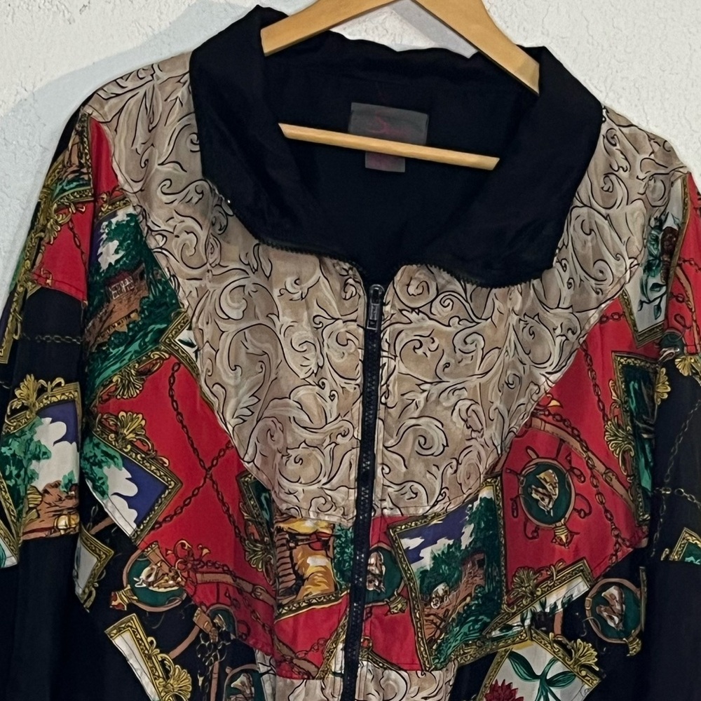 Vintage Silk Equestrian Zip up jacket Horse Floral Baroque Unique 90s - Picture 3 of 8